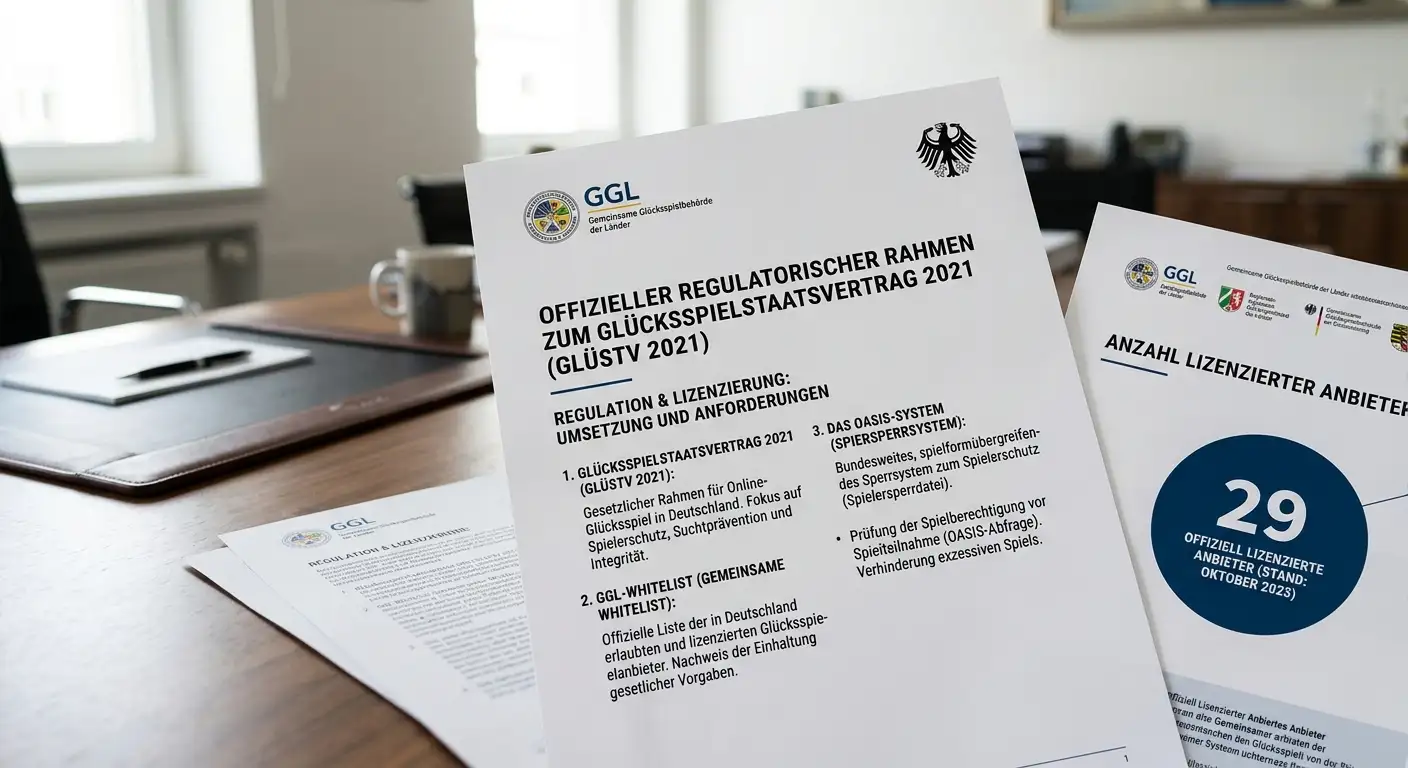 Das regulatorische Rahmenwerk für Sportwetten in Deutschland: GlüStV 2021, GGL-Whitelist mit 29 lizenzierten Anbietern und OASIS-Sperrsystem im Überblick